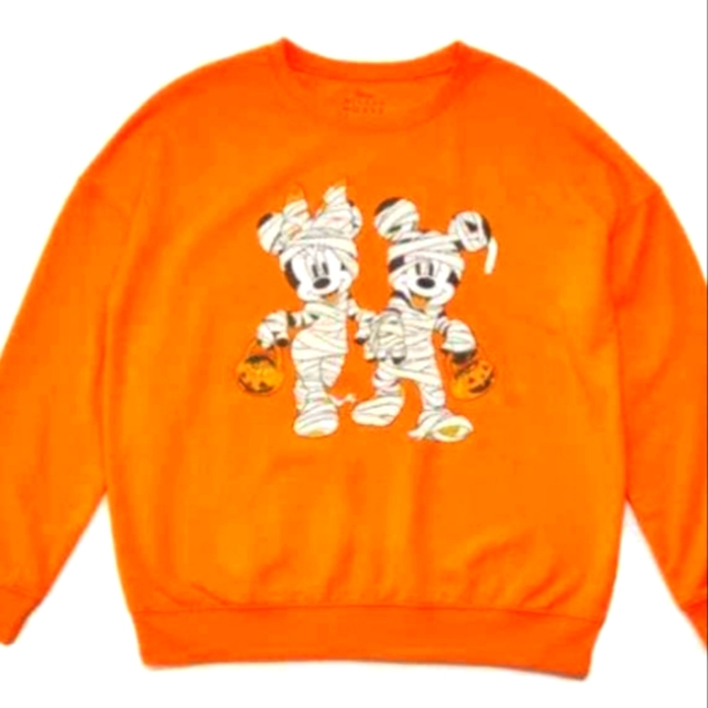Halloween trick or treat Mickey Minnie Mouse holiday orange Crewneck Pullover